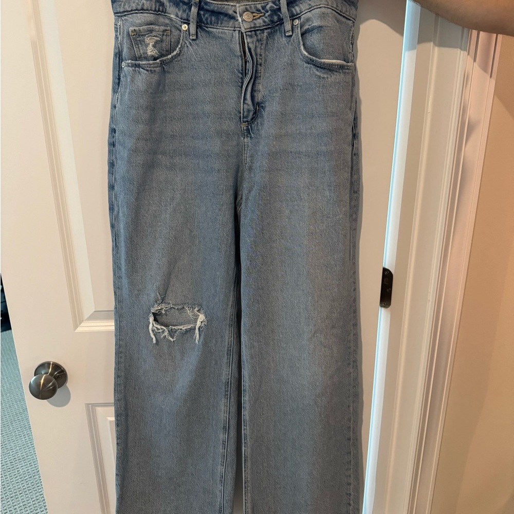 LOFT Light Blue Distressed Wide Leg Jeans